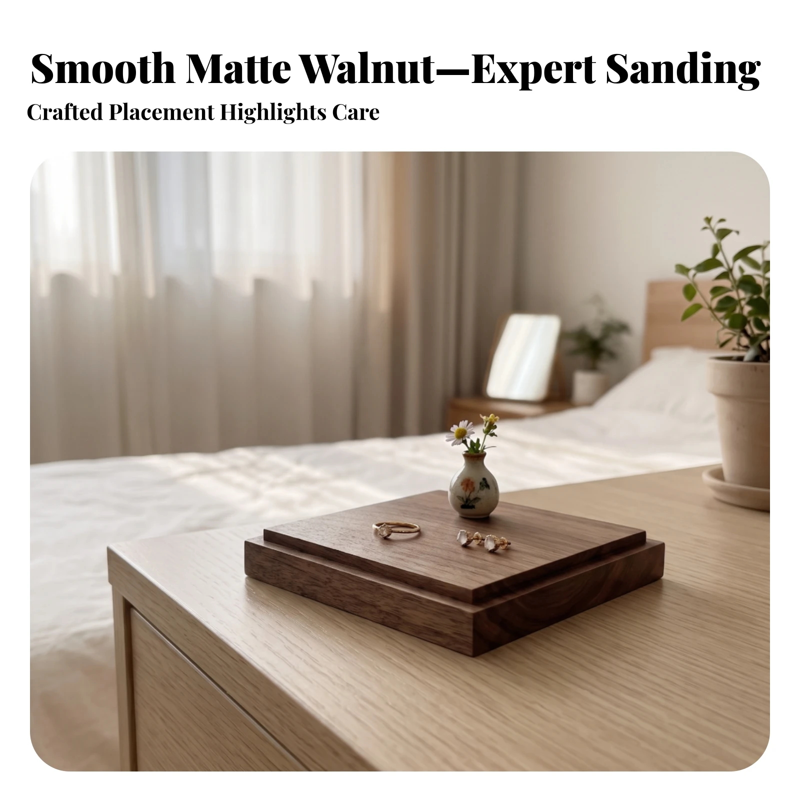 Walnut Display Base Low Silhouette Square Display Base Solid Premium for Collectors, Tea Table, Desk