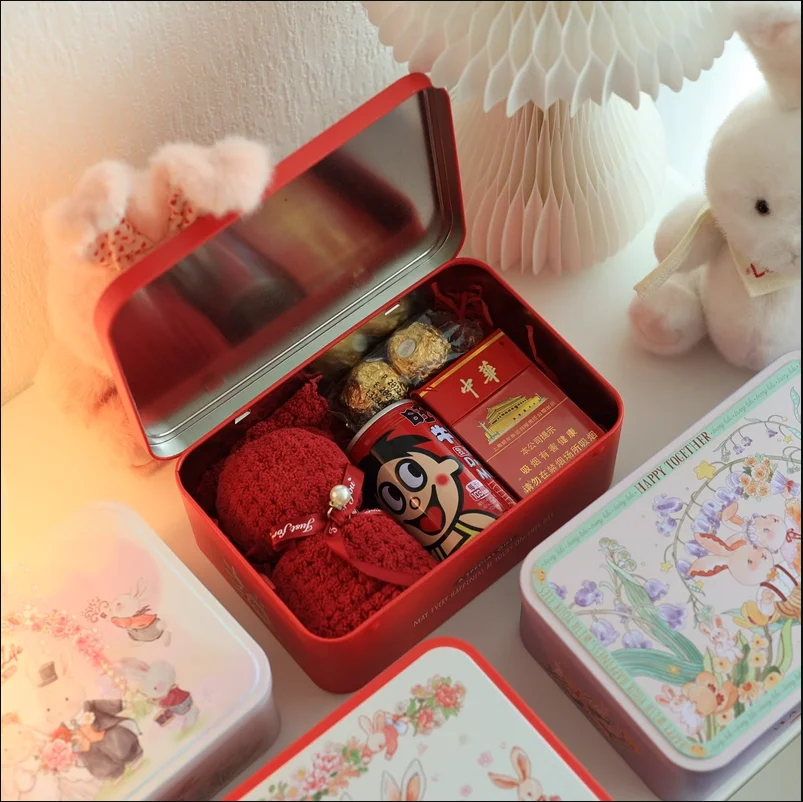 Large Cartoon Rabbit Christmas Rectangle Wedding Candy Tinplate Box For Packaging Gifts Cookie Cakes Dessert Storage Container