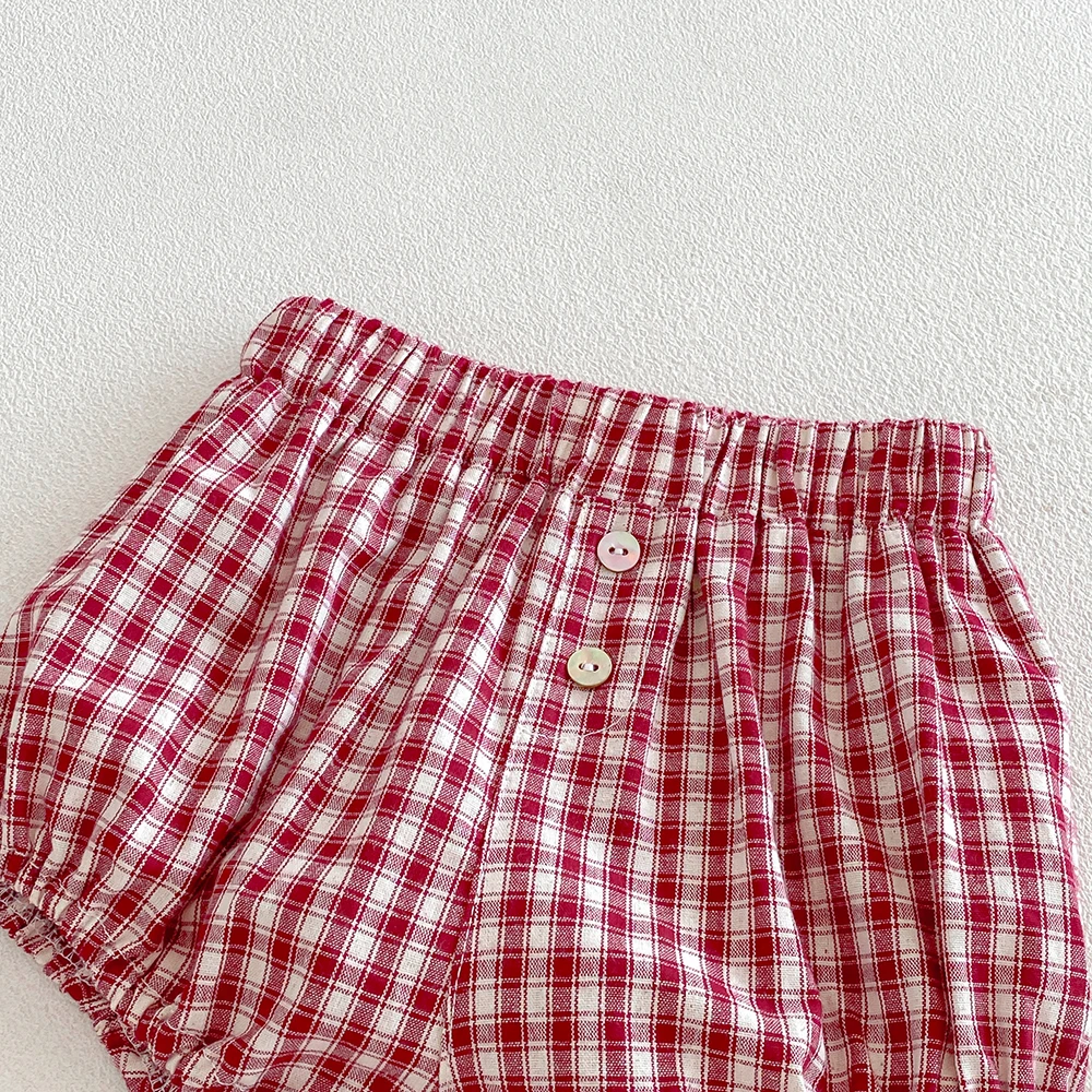 Baby Mädchen Jungen Karierte Shorts Neugeborene Weiche Bequeme Baumwolle Kleinkind Elastische Taille Dreieckige Kurze Hosen für den Sommer Shorts für 0-3 Jahre – Detail 5