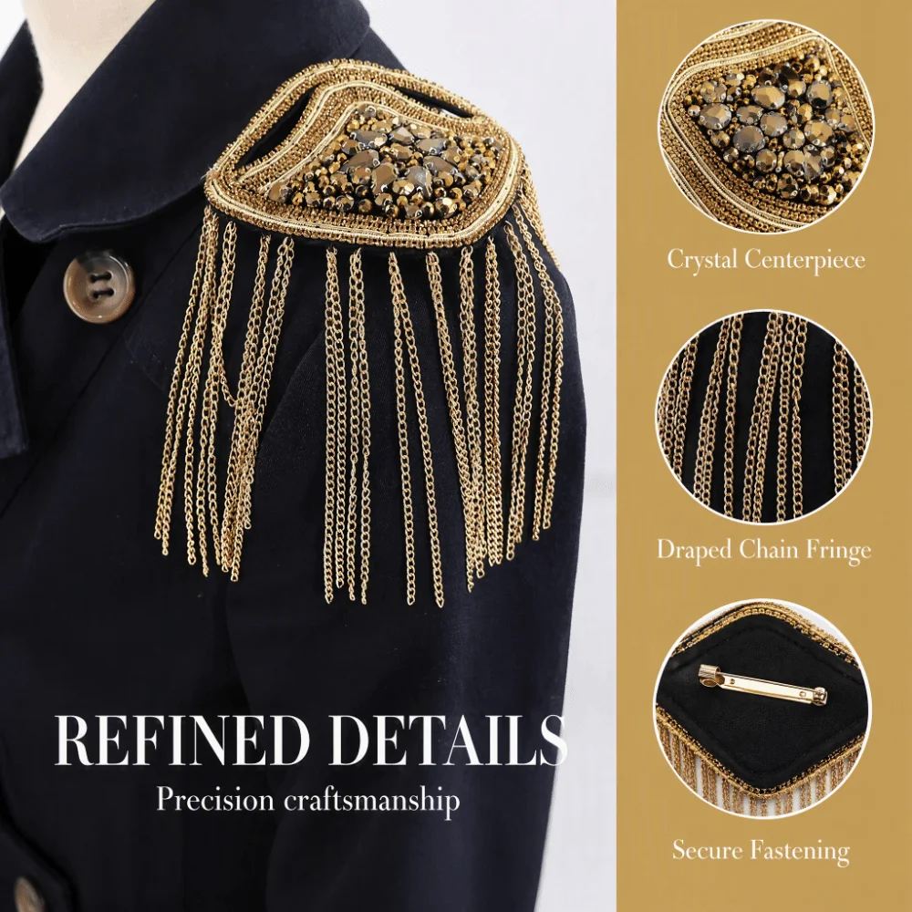 Metal Punk Style Shoulder Brooch Pin Sparkling Rhinestone Beaded Decoration Shoulder Ornaments Long Tassels Detachable Epaulets