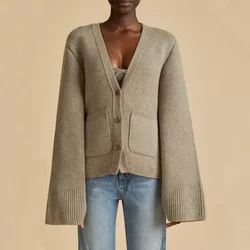 KH@IT*E Sweater New Fall and Winter Casual Versatile Lazy Wind Senior Sense Wool Knit Cardigan Jacket Long Sleeve Top Female