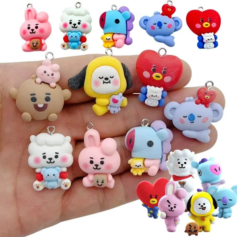 7pcs BT21 Resin Cartoon Charm DIY Accessories Craft Supplies For Jewelry Making Earring Necklace Bracelet Pendant Phone Decro view 5