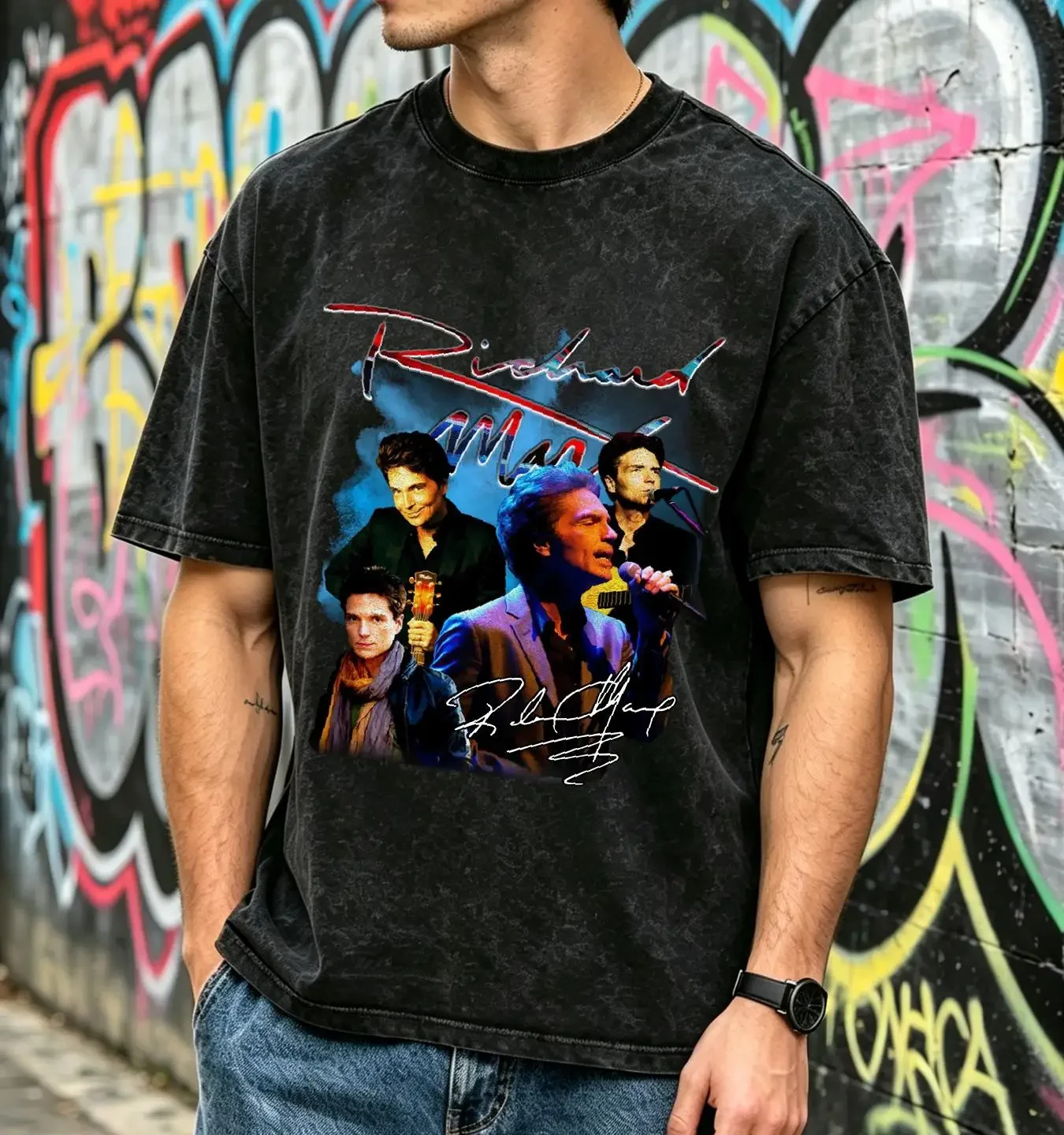 washed T Shirt VTG Richard Marx Collage signed Black S to 5xl YY527 vintage Washed Soft Stretched Breathable homme Comfortable