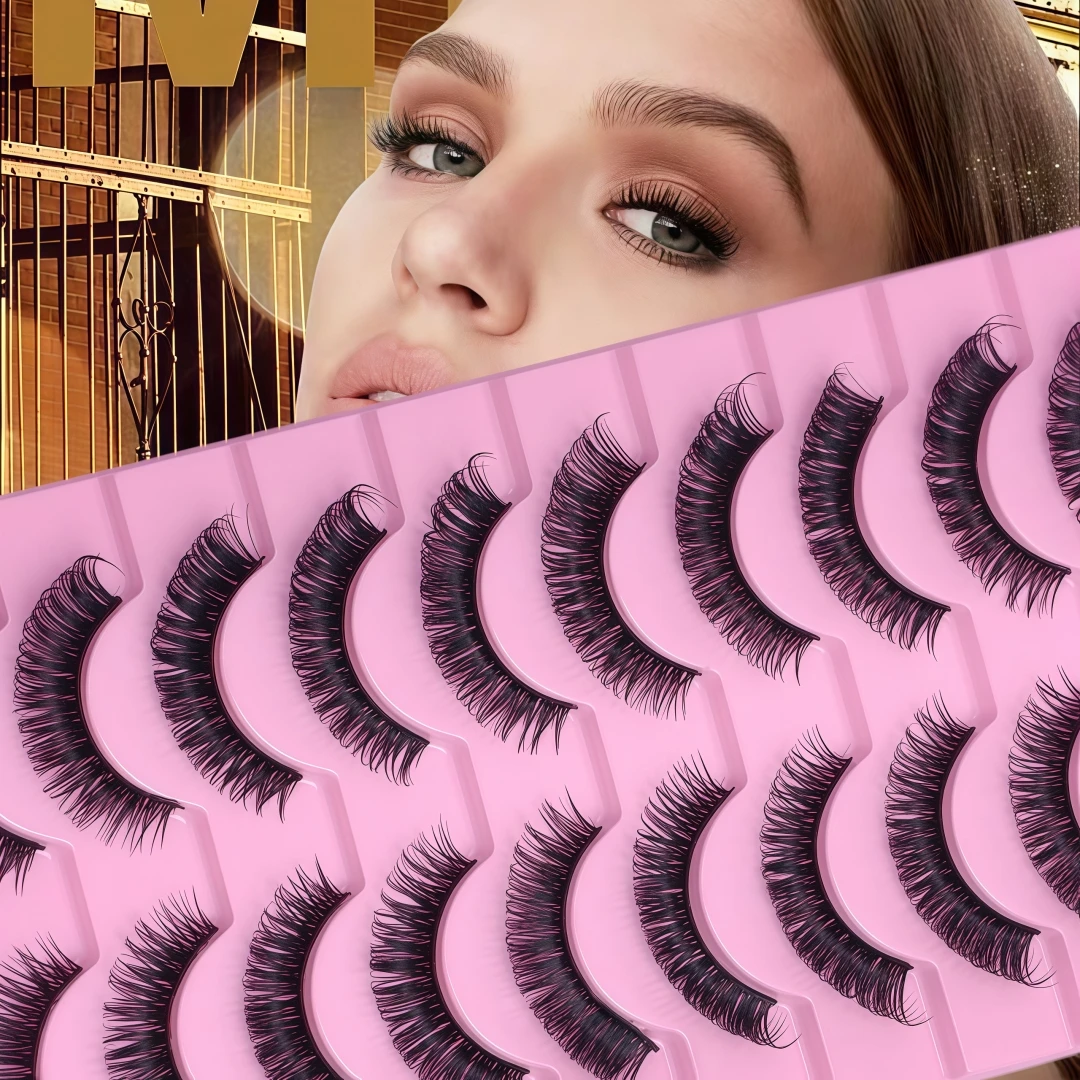 New Style Russian Volume False Eyelashes, DD Curl Dense Western-style Eyelashes, 10 Pairs Pack, Curly Natural Simulated Realisti