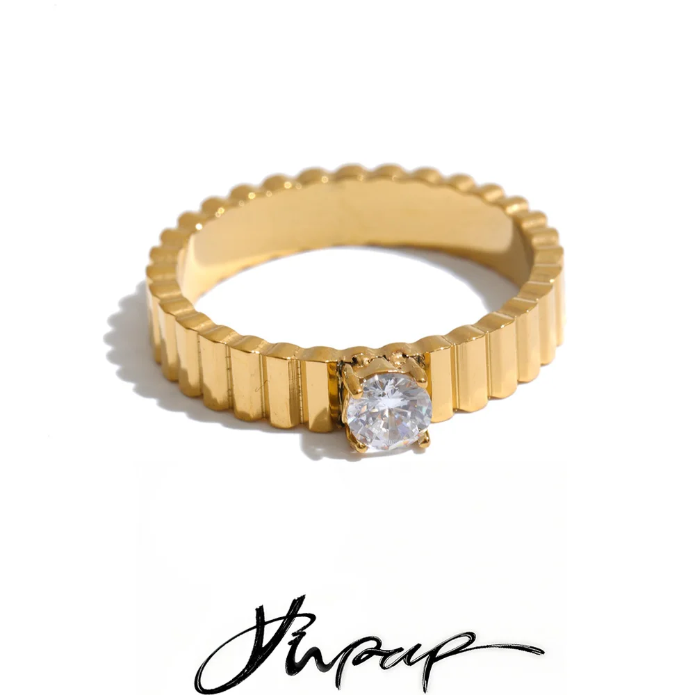 Yhpup Size 678 Stainless Steel Rings for Women Inlaid Round Cubic Zirconia Minimalist Daily Stylish Chic Finger Jewelry