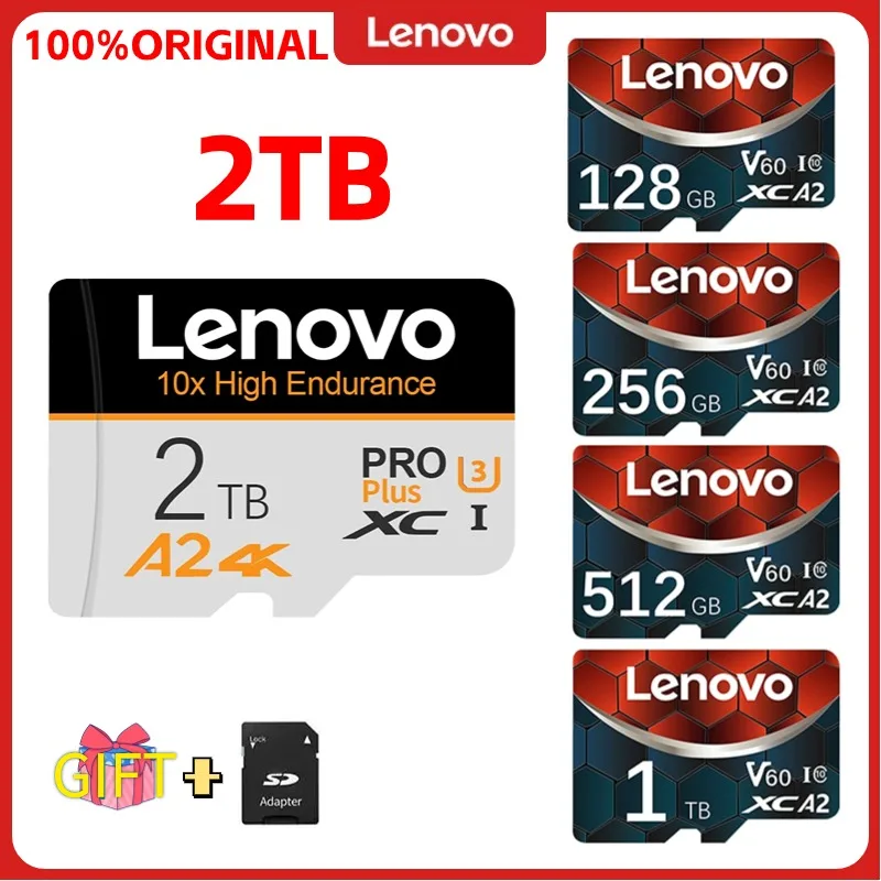 Lenovo Nowa karta pamięci 2TB V60 512GB SD U3 Card 1TB 128GB Szybka karta SD TF do EZ Flash Game Cartridge Portable