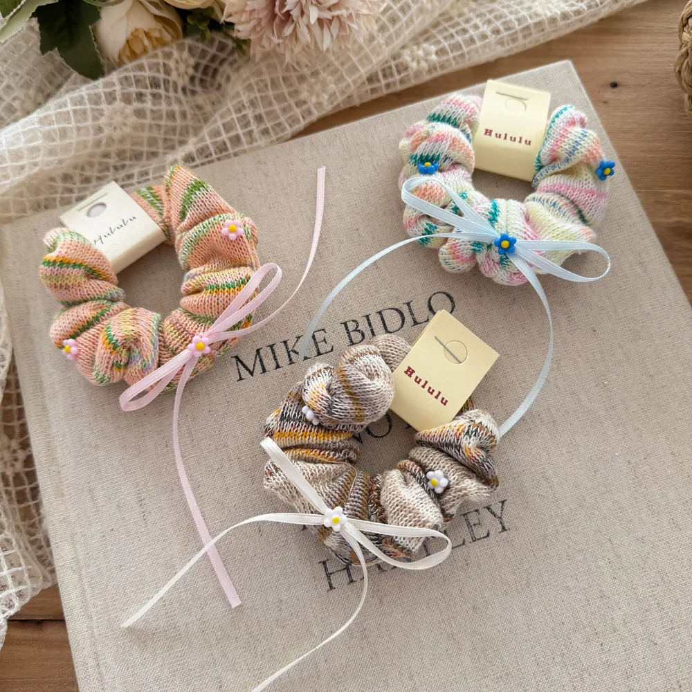 Hair Clip Hair Scrunchie Knitted Flower Fabric Small Lightweight Fresh Multicolor for Kids Girls Spring Summer Daily