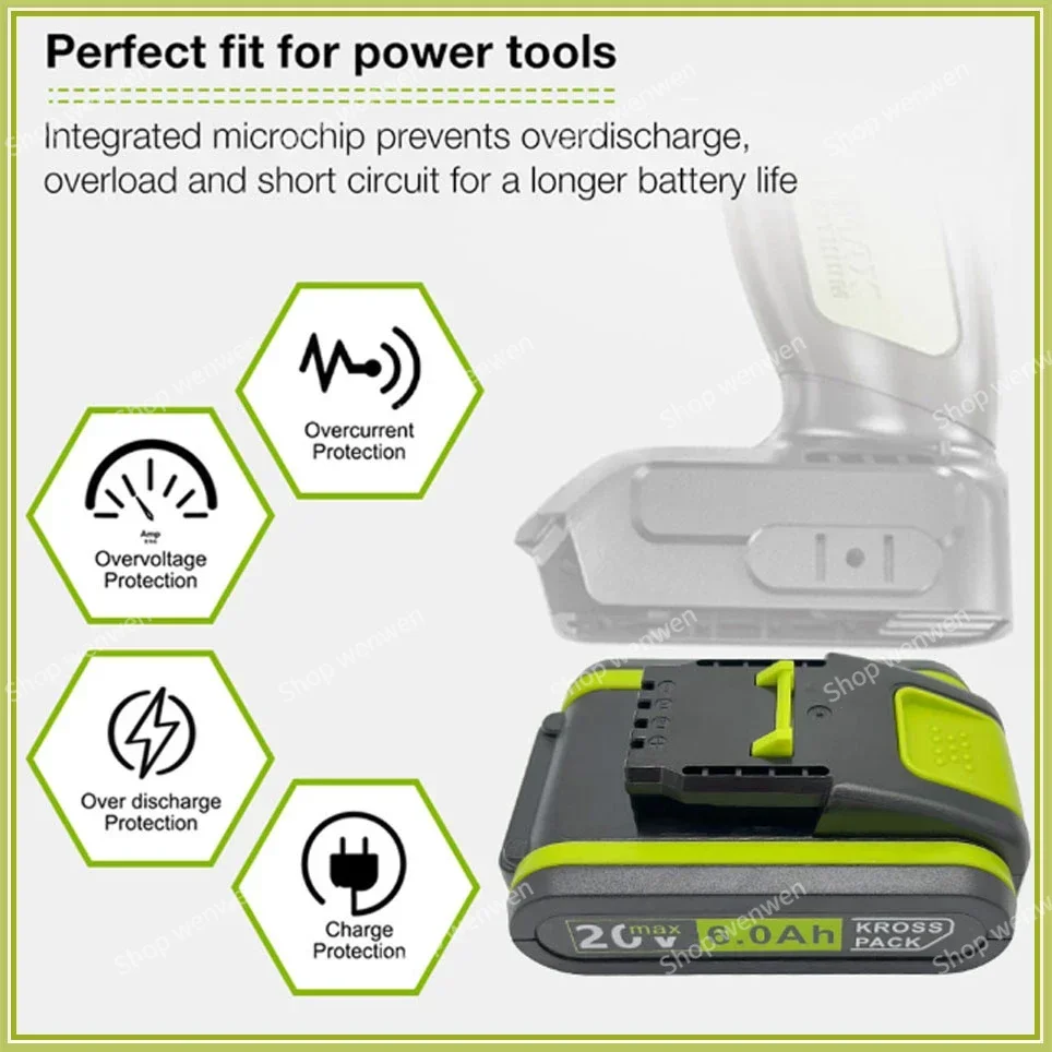 20V 6000 MAh Lithium Battery Suitable for Worx WA3551 WA3553 WX390 WX176 WX178 WX386 WX678