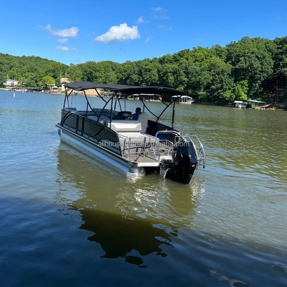 New Best Sport Entertainment Aluminum Alloy Pontoon Boat with Outboard Engine 3-Year Warranty-Family Fishing & Party Barge