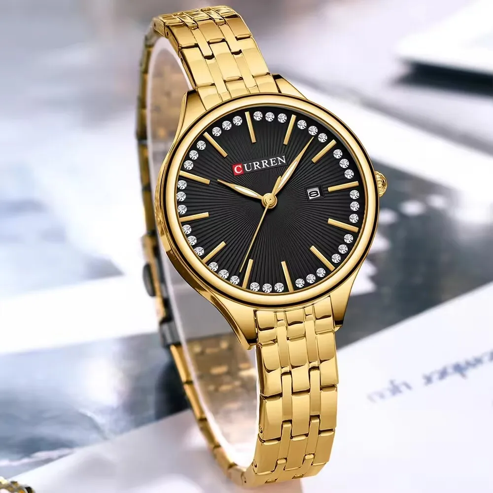 Curren-Reloj de cuarzo para Mujer, pulsera de aleación de lujo, a la moda, 9099