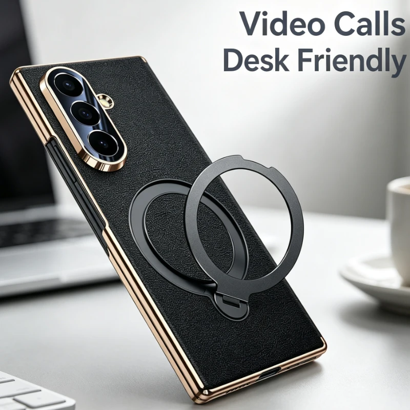 For Samsung Z Fold7 Flip Leather Magnetic Ring Stand Shockproof Cover Business Travel Daily Use Protection