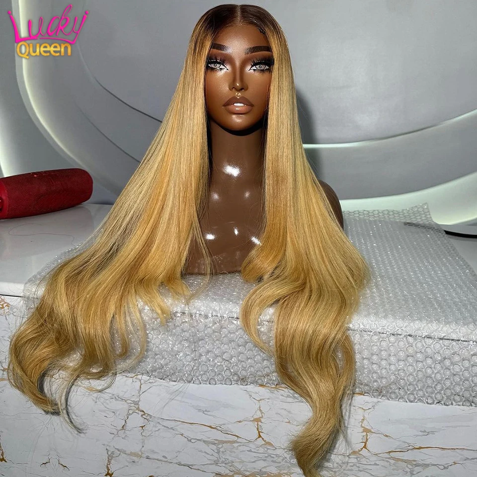 30 Inches Honey Blonde Lace Front Wigs Human Hair Brown Root 13x4 13x6 Straight Lace Front Wigs Remy Hair 180% Density