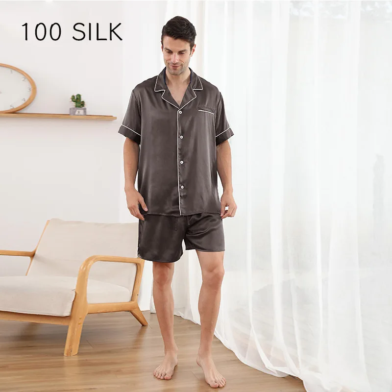 BirdTree, 22MM 100%Real Silk Pajamas Set, Men's Short Sleeve Shorts, Loose Casual Simple Thin Homewear, 2026 Summer New S45222QC - view 3