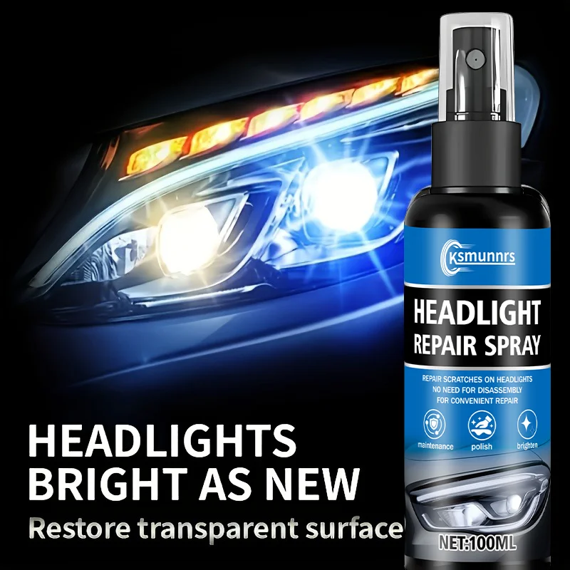 Headlight Restoration Spray - Removes yellowing, scratches, fog, brightens instantly - Suitable for car lights.