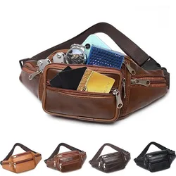 Fashion Men Leather Fanny Bag for Phone Pouch Male Leather Messenger Bags Brand Fanny Pack Male Travel Waist Bag