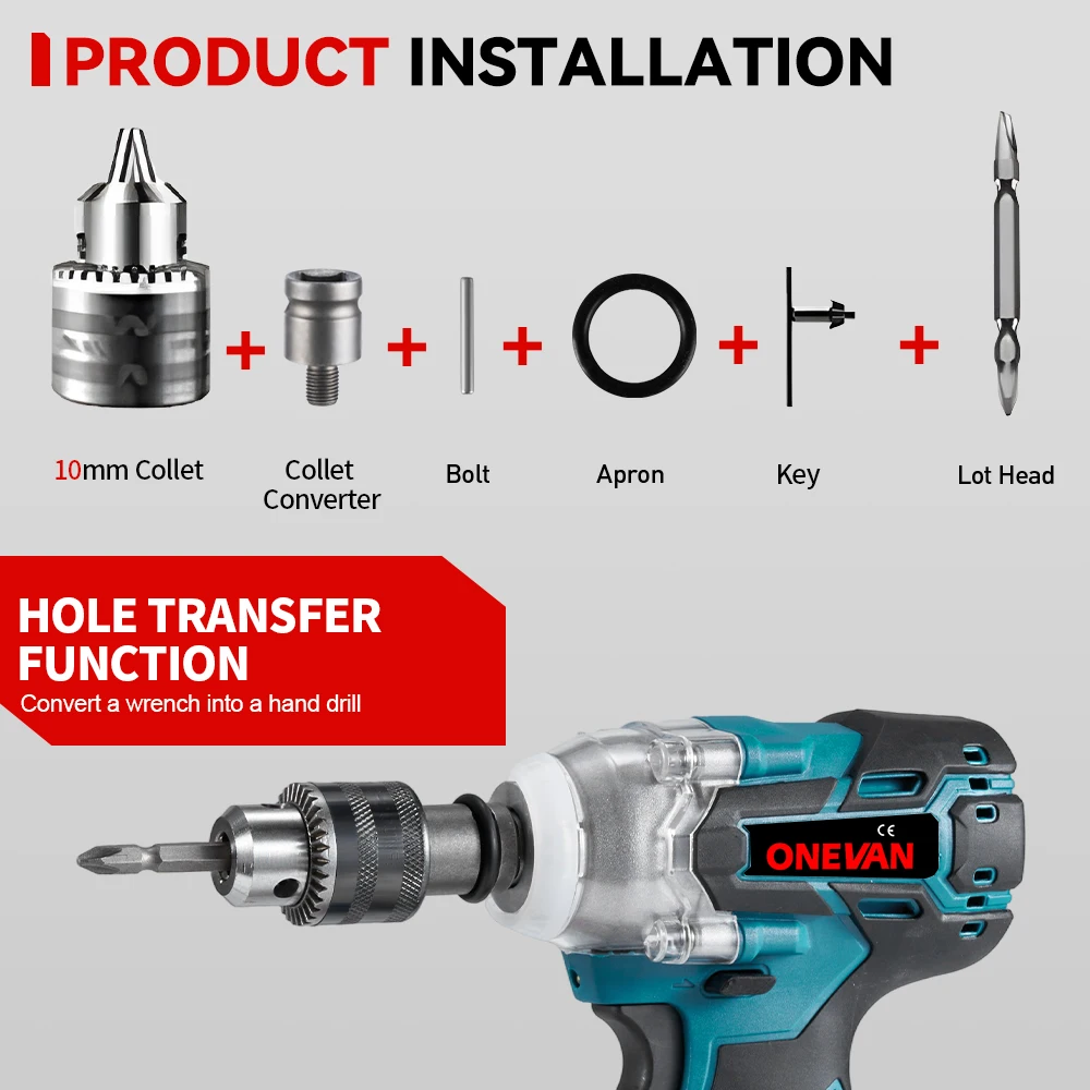 ONEVAN Elektrischer Schlagschrauber Hexs Sockel Adapter Kit 1/2" Bohrfutter Antriebssatz für Elektroschrauber Schraubendreher Standardsteckdose – Detail 12