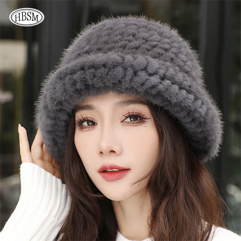 Hat Woman Winter Mink Fur Fisherman Hat Women Versatile Warm Female Casual Party Fur Hats Women\'s CAP Ins Plush Bucket Hat