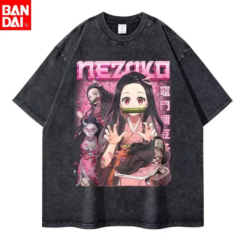 

Футболка мужская Demon Slayer Sanemi Shinazugawa Wind Hashira с винтажным принтом, черная, оверсайз, лето 2026, аниме, уличная одежда