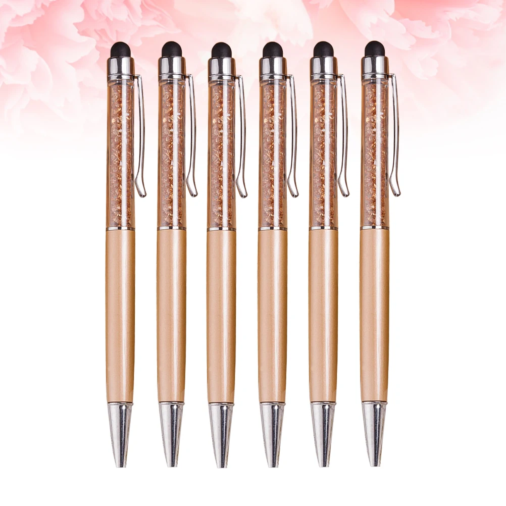 

6 Pcs Crystal Stylus Pen Glitter Gel Pens Diamond Touch Screen Glitter Gel Pens Golden Retractable Ballpoint Ideal Gift