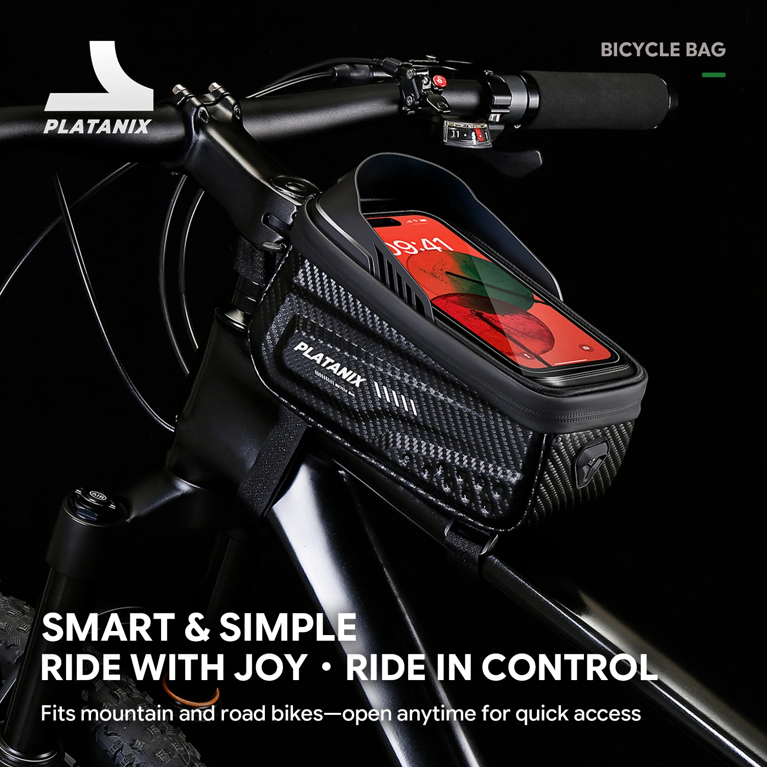 PLATANIX BBG240 Bicycle Top Tube Phone Bag EVA Hard Shell Touch Screen Rainproof Storage Pouch Hook and Loop Straps for Road MTB