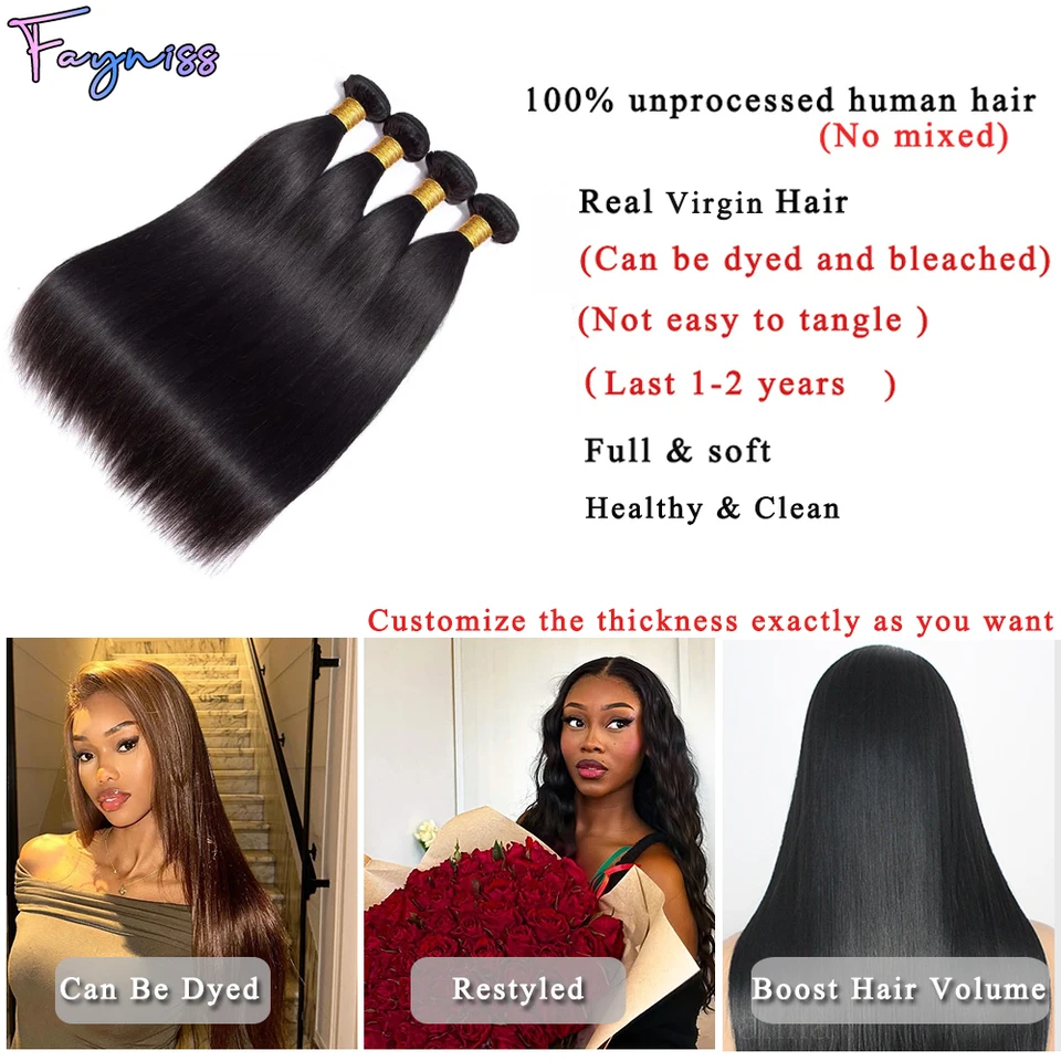 Extensiones de cabello humano brasileño liso, 3 o 4 paquetes 2