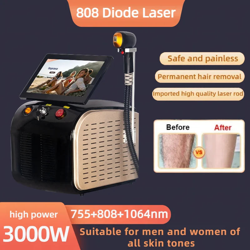 

Diode Laser Hair Removal 3 Wavelength Ice Platinum Depilacion 755 1064 808nm 3000W Machine Skin Rejuvenation Painless Permanent