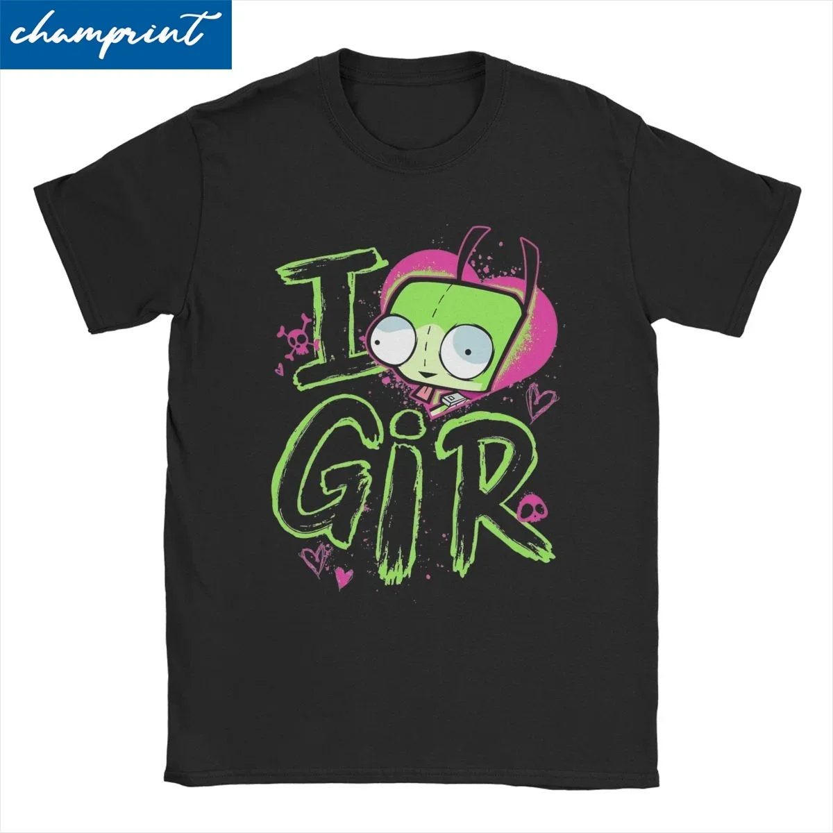 Men Invader Zim Valentine's Day T Shirt I Love GIR Retro Pop 100% Cotton Clothes Cool Short Sleeve Tees Tees Idea T-Shirts