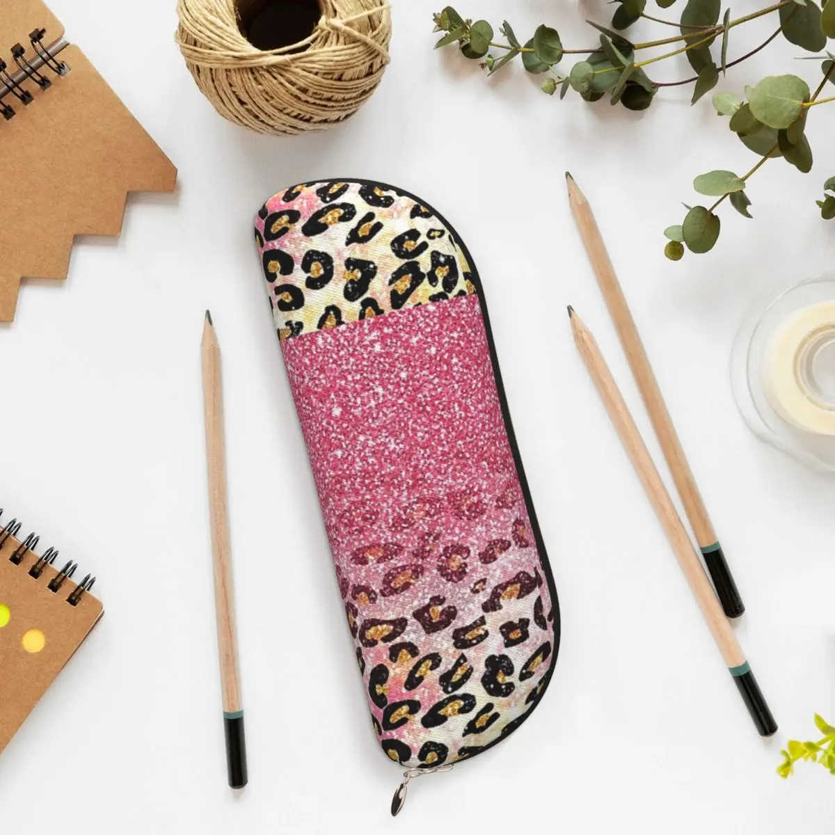 Пузырьковая резинка Розовый Искусственный блеск Леопардовый пенал с животным принтом Пенал Большая коробка для хранения ручек Сумка-карандаш для школьников