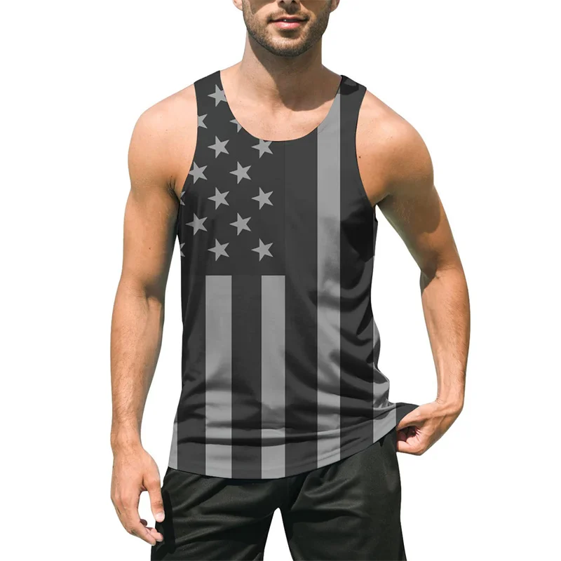 Retro 3D Print USA Flag Tank Top For Men Summer Harajuku Beach Street Vest Quick Dry Sleeveless Tee Shirts Gym Workout Tanks