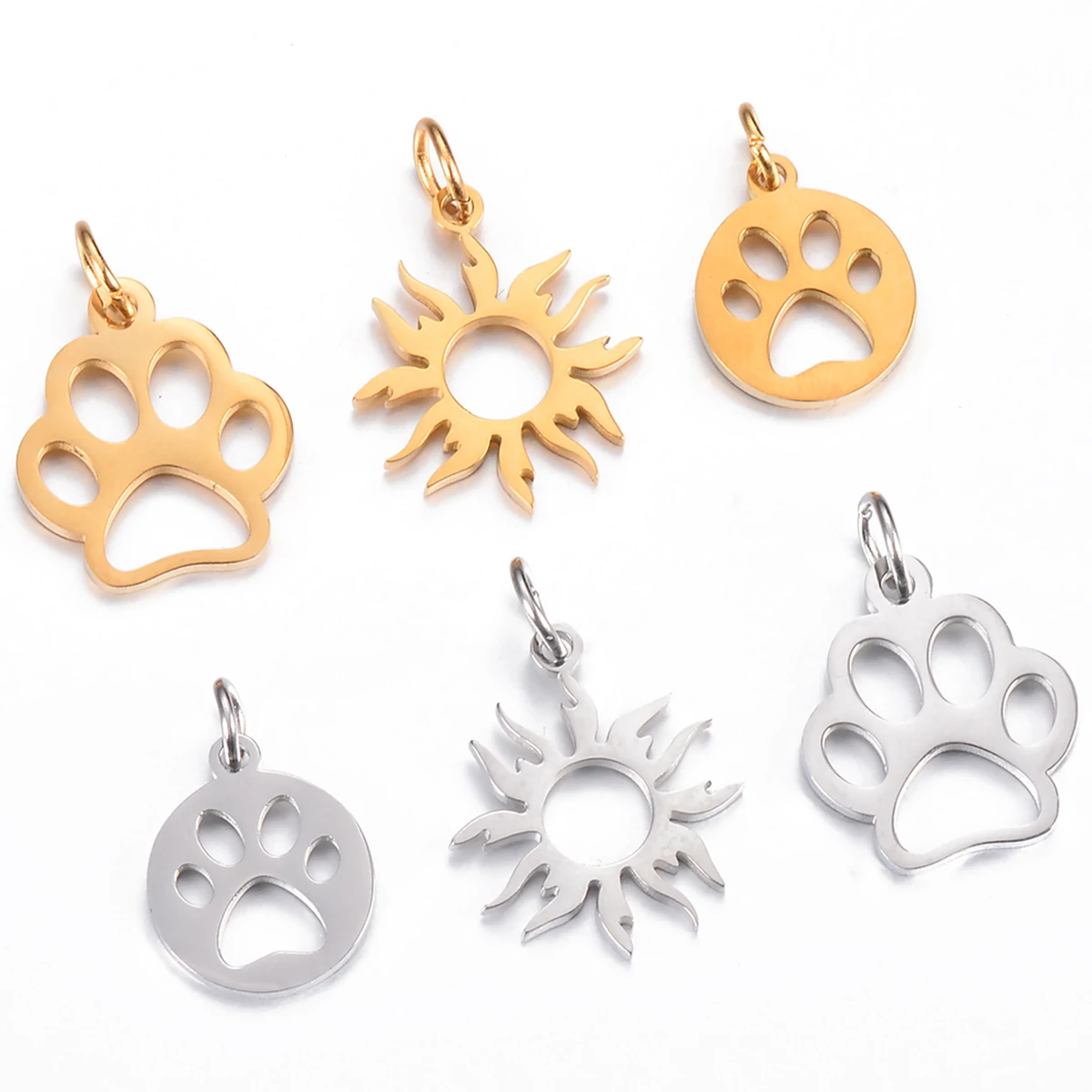 10Pcs Paw Print/Sun Charm Pendant Stainless Steel Accessories For DIY Handmade Necklace Earrings Bracelet Making Jewelry