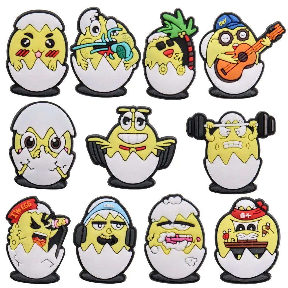 Mix 50pcs PVC Cartoon Animal Chicken Egg Coconut Tree Guitar Headphones Hole Shoes Ornaments Decorations for Bands Bracelets