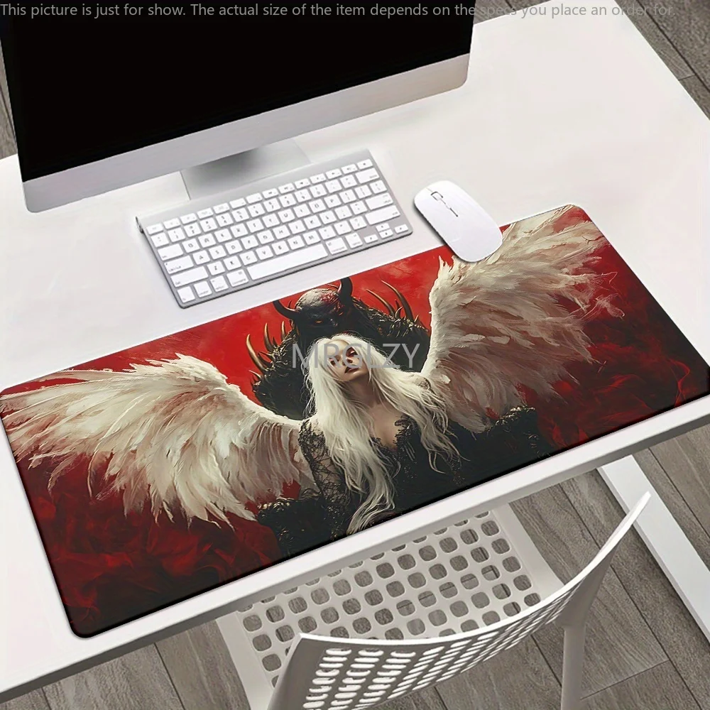 لوحة ماوس الملائكة والشياطين قاعدة مطاطية كبيرة مضادة للانزلاق ملحقات مكتب الكمبيوتر لوحة ماوس للمكتب والألعاب لوحة المفاتيح حصيرة ديكور