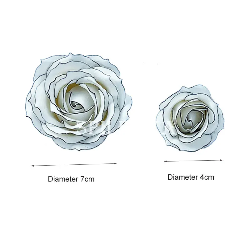 50 Stück 4x6cm Künstliche Chanson-Rosenblütenköpfe mit schwarzem Eyeliner-Rand für DIY-Bouquets, Geschenkboxen, Festivals, Heim- und Hochzeitsdekorationen – Detail 2