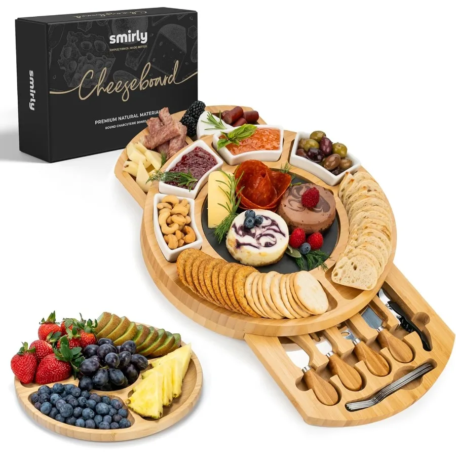

Charcuterie Boards Set Large Bamboo Cheese Board set House Warming Gifts New Home Wedding Gift for Couple Bridal Shower Gift Bi