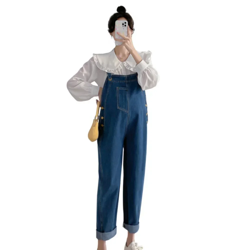 Vintage Denim Maternity Jeans Clothes for Pregnant Women 2024 Spring New Wide Leg Loose Pregnancy Overalls Pants Jumpsuits