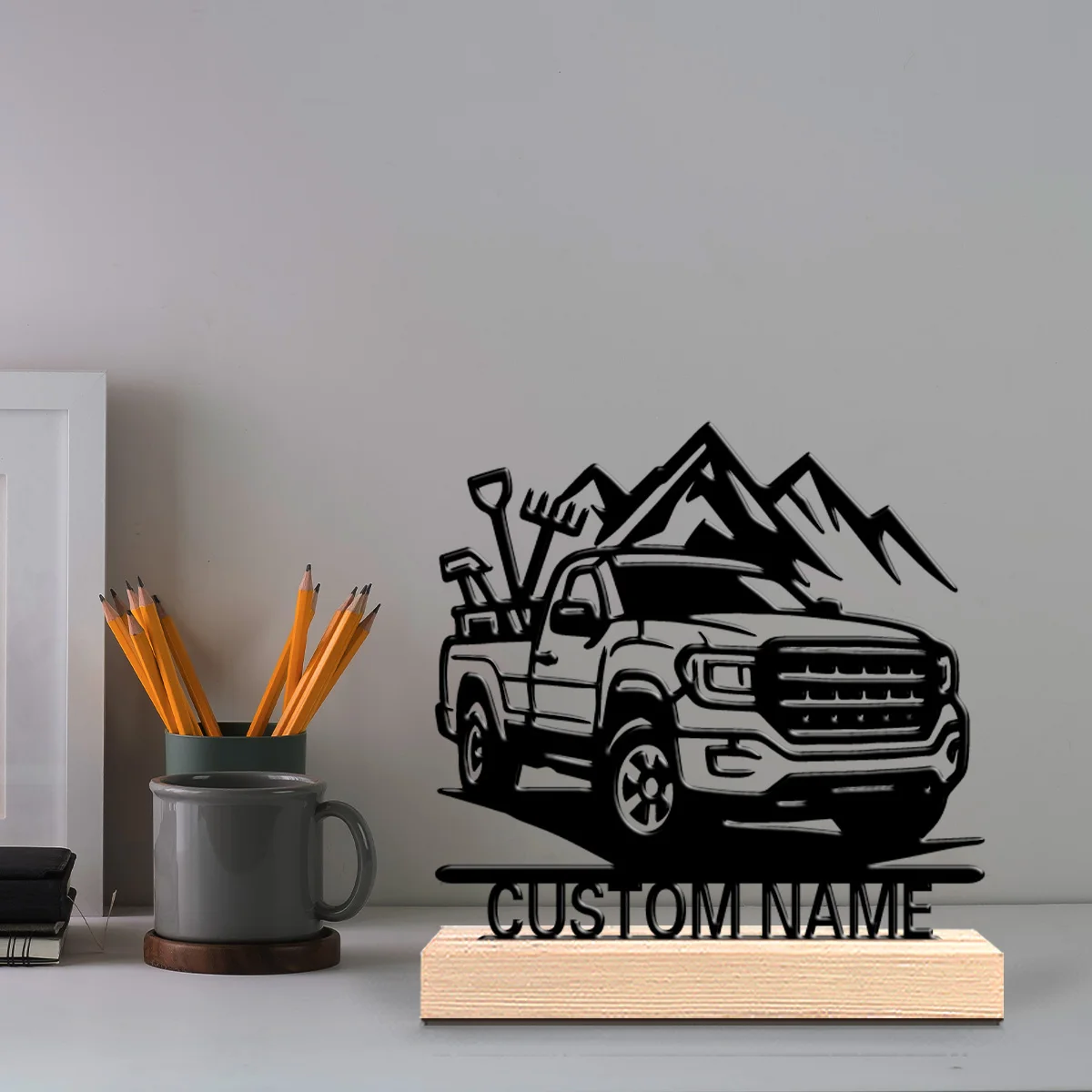 1pc Beauty Personalized Custom pickup truck Metal Statues Wooden Bead Accents Ideal for Bedrooms Nurseries Boho-Chic Home Decor