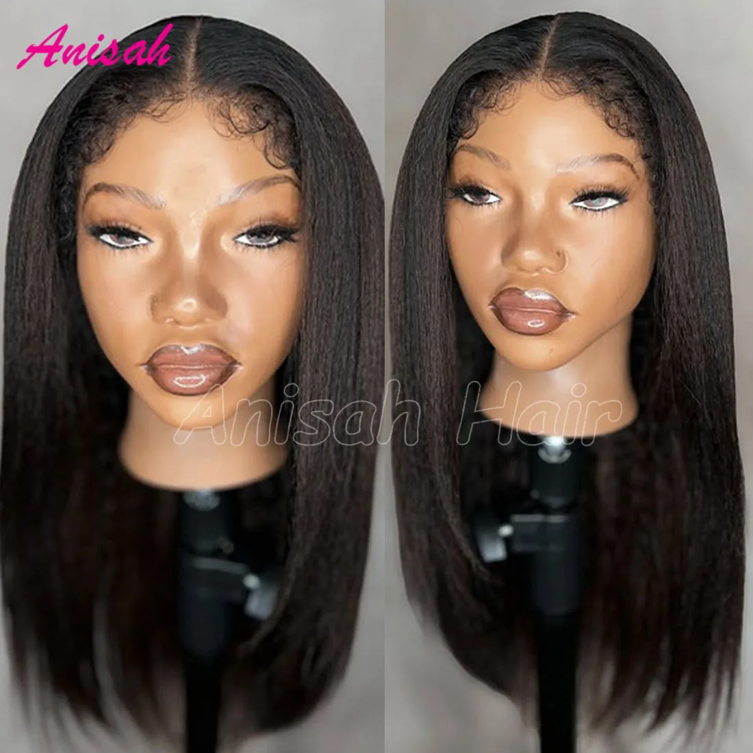 

13x4 Transparent Italian Yaki Straight Lace Front Wigs Highlight Colored Glueless Lace Closure Human Hair Wigs 4C Baby Hair