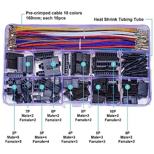 Jst Connectorset 2.5Mm Pitch JST-SM 2.54 Mannelijke Vrouwelijke Connector Met Premium 22awg Beide Voorgekrompen Kabels, Sm 2.54Mm (SM-MF-B)