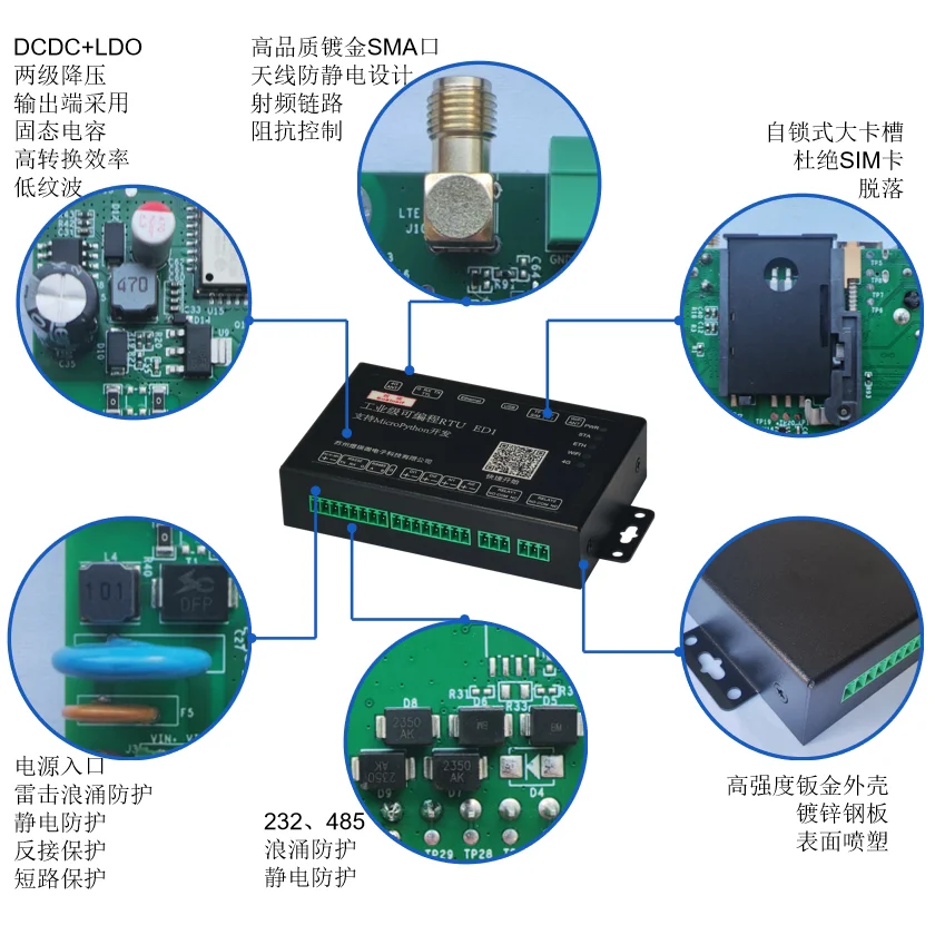 Industrial Gateway Controller RTU PLC ESP32 Ethernet Port WiFi 4G Modbus Python Programmable ED1
