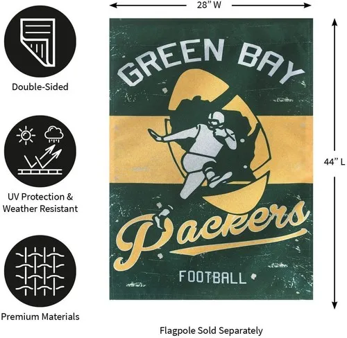 Green Bay Packers Premium Linen Banner Flag Double Sided 28x44 Inch Vintage Logo uua