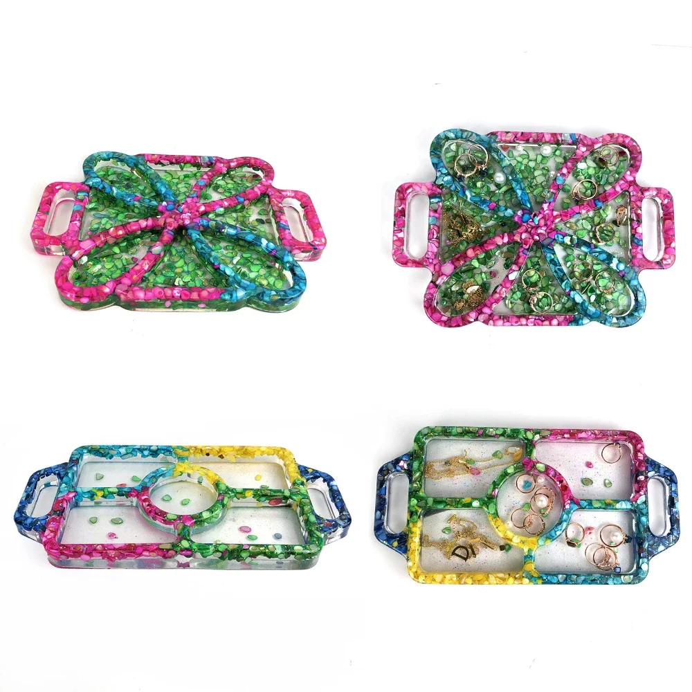 

Four-leaf Clover Tray Silicone Molds with Handles DIY Cement Gypsum Jewelry Trinket Candy Container Epoxy Resin Mold
