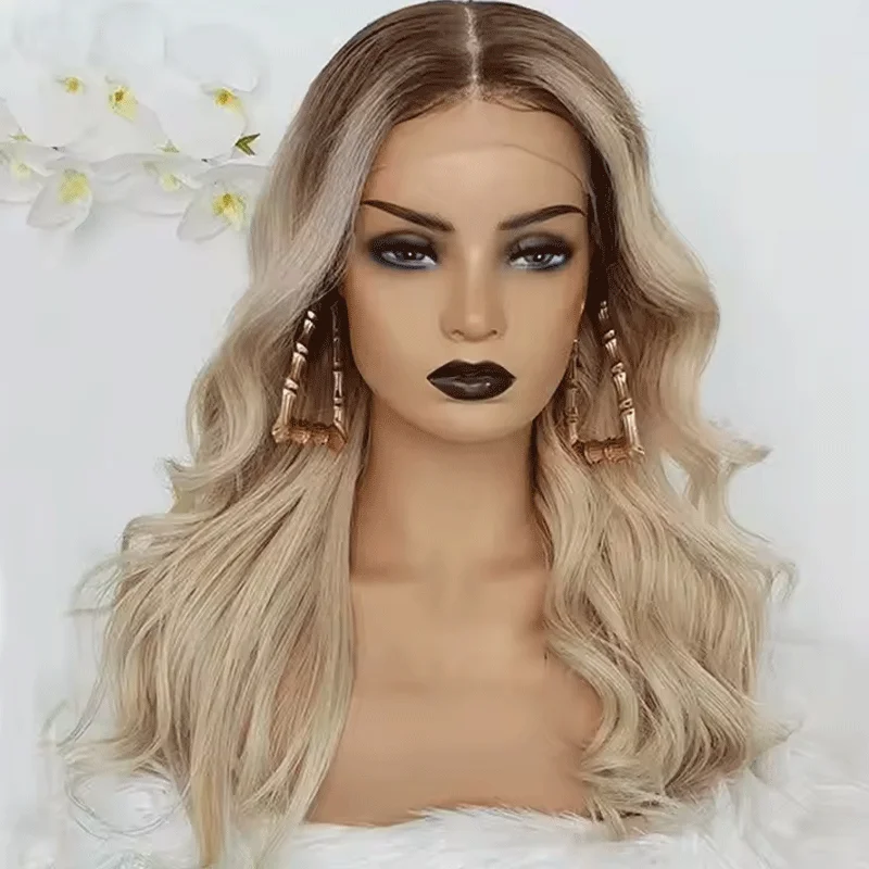 Natural Synthetic Wig lace Front Wig Blonde Color Body wave HD full lace wig Hight Density Preplucked For Women Daily Party Use