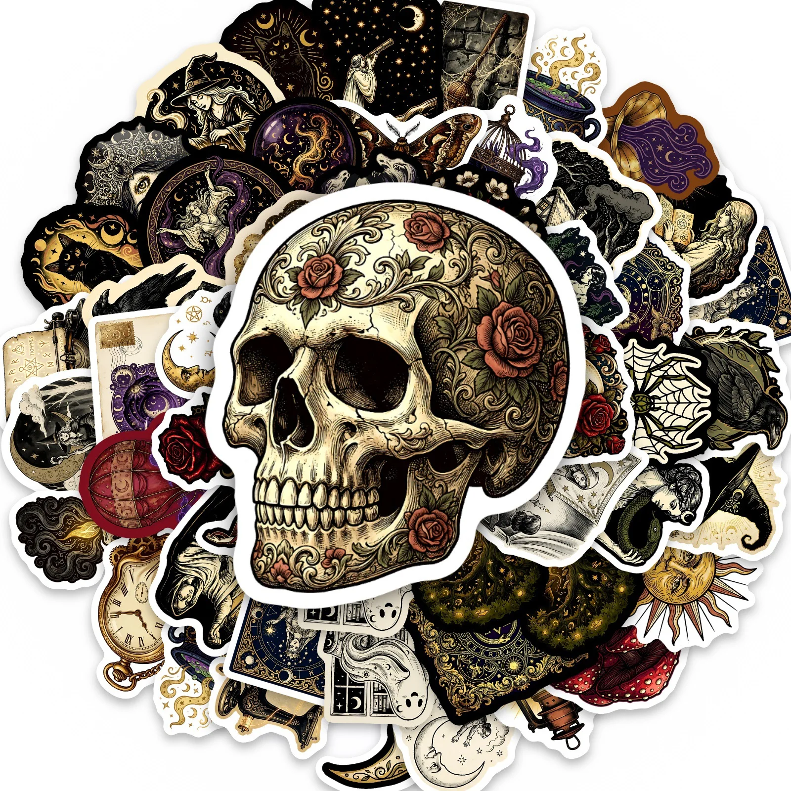 50 Stück Dunkle Mysteriöse Tarot-Hexen-Cartoon-Aufkleber für Skateboard, Kühlschrank, Gitarre, Laptop, Motorrad, Reise, Klassisches Spielzeug, Coole Sticker