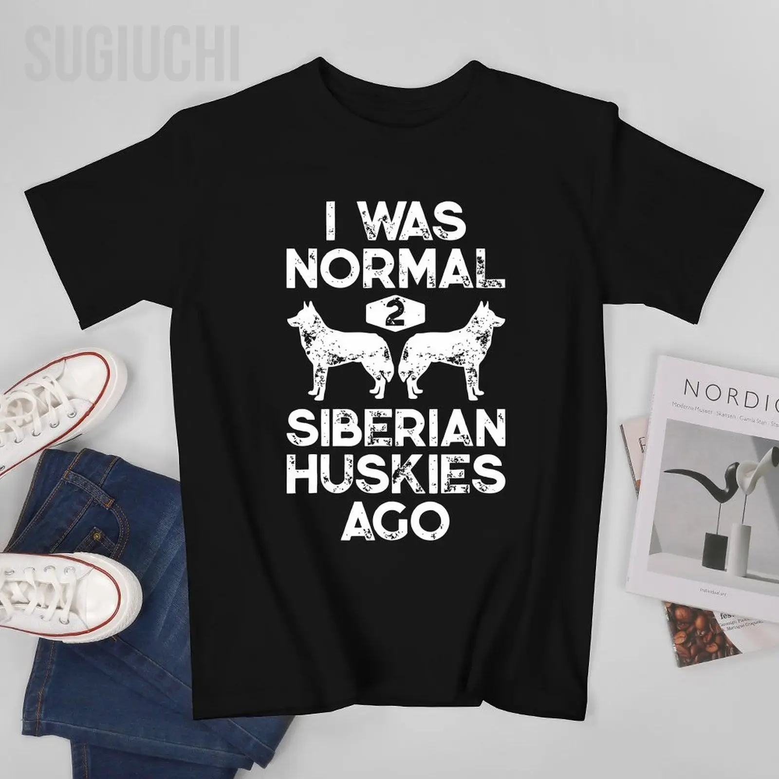 Unisex Men I Was Normal 2 Siberian Huskies Ago Funny Dog Lover Gifts Tshirt Tees T Shirts Women Boys 100% Cotton T-Shirt