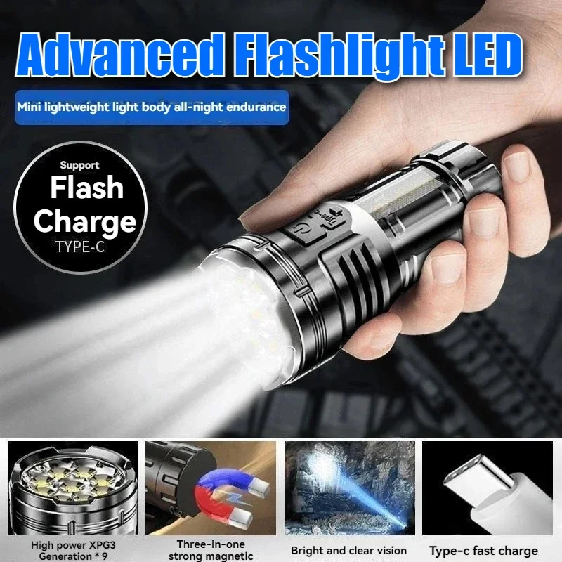 

Магнитный рабочий фонарь с 9 светодиодами, перезаряжаемый через USB портативный фонарик, зажим для ручки, технология COB для рыбалки, активного отдыха