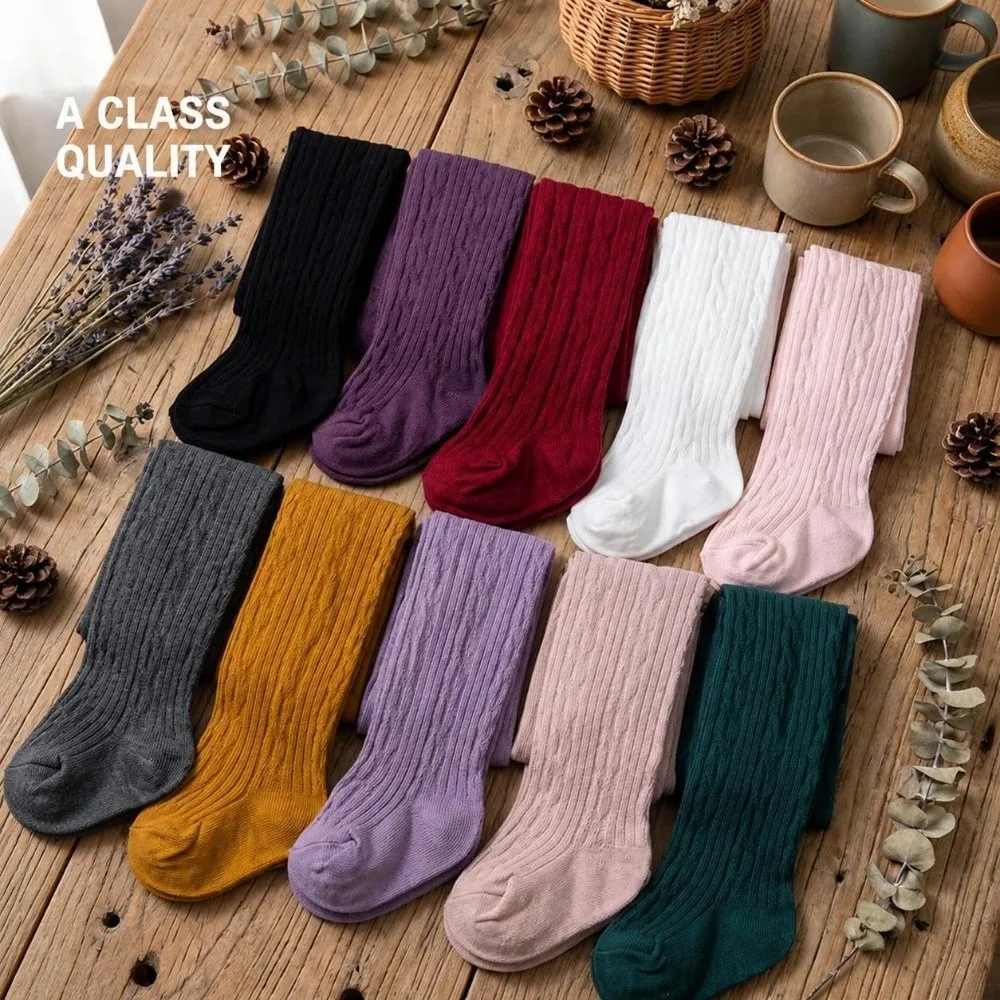 Class A Cotton Baby Tight Twisted Texture Solid Color Knitted Tight Four Way Stretch Stretch Fabric Children's Pantyhose