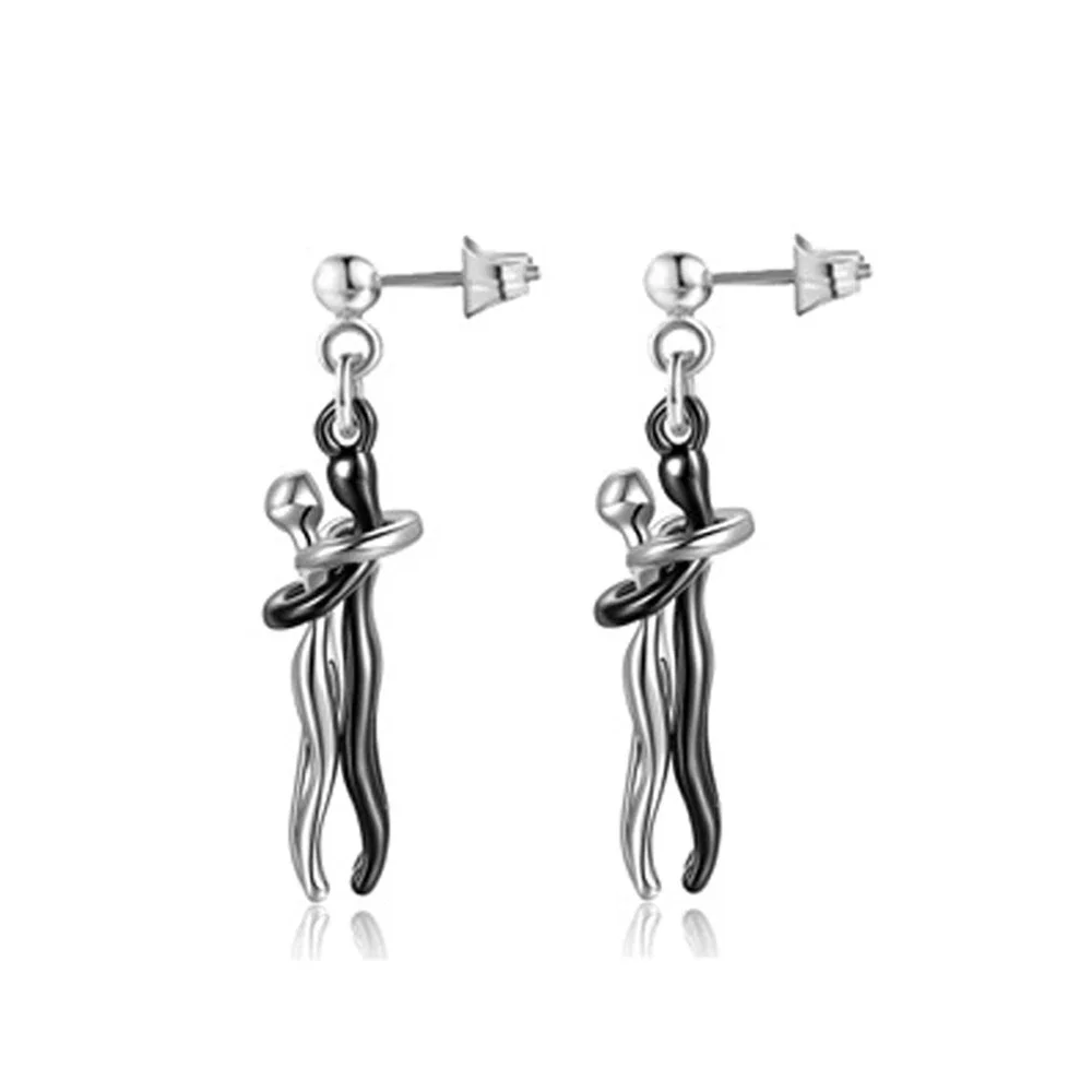 Gold Silver Color Copper Couple Hug Perforated Earring Rose Passionate Lover Ear Jewelry Perforated Ear Needle Drop Shipping