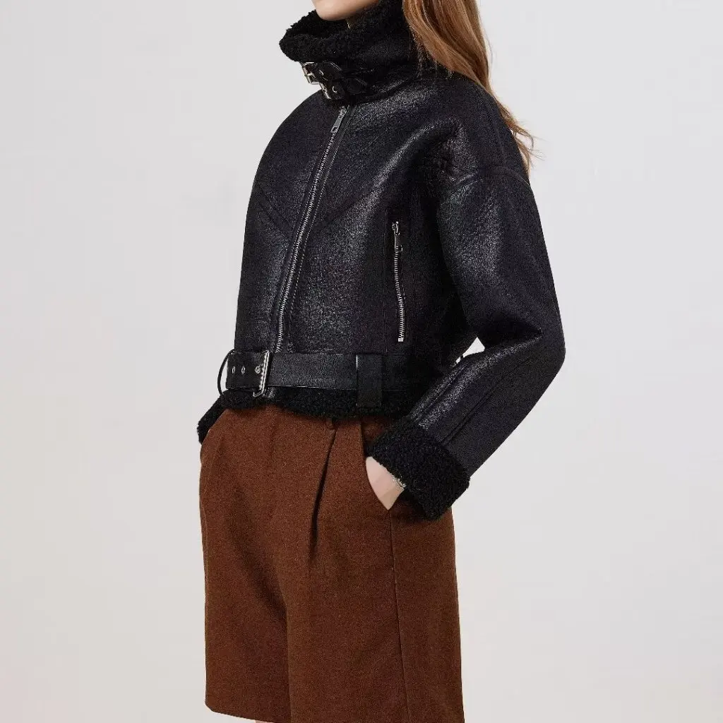 Damenmode Stehkragen Reißverschluss Motorrad Kurzjacke All-Match-Top im europäischen und amerikanischen Stil für Damen