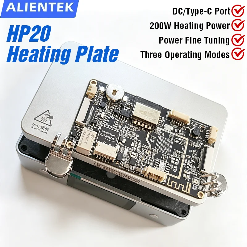 ALIENTEK HP20加熱プレート 200W最大出力 タイプC DC電源 1.47インチIPS液晶 Bluetoothアプリ対応 リフローはんだ付けステーション 電子機器修理用