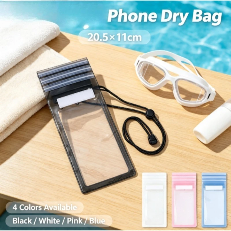 Triple Fold Sealed Waterproof Phone Pouch, Touch Screen Transparent Phone Dry Bag with Hook &Swimming Drifting Food Delivery
